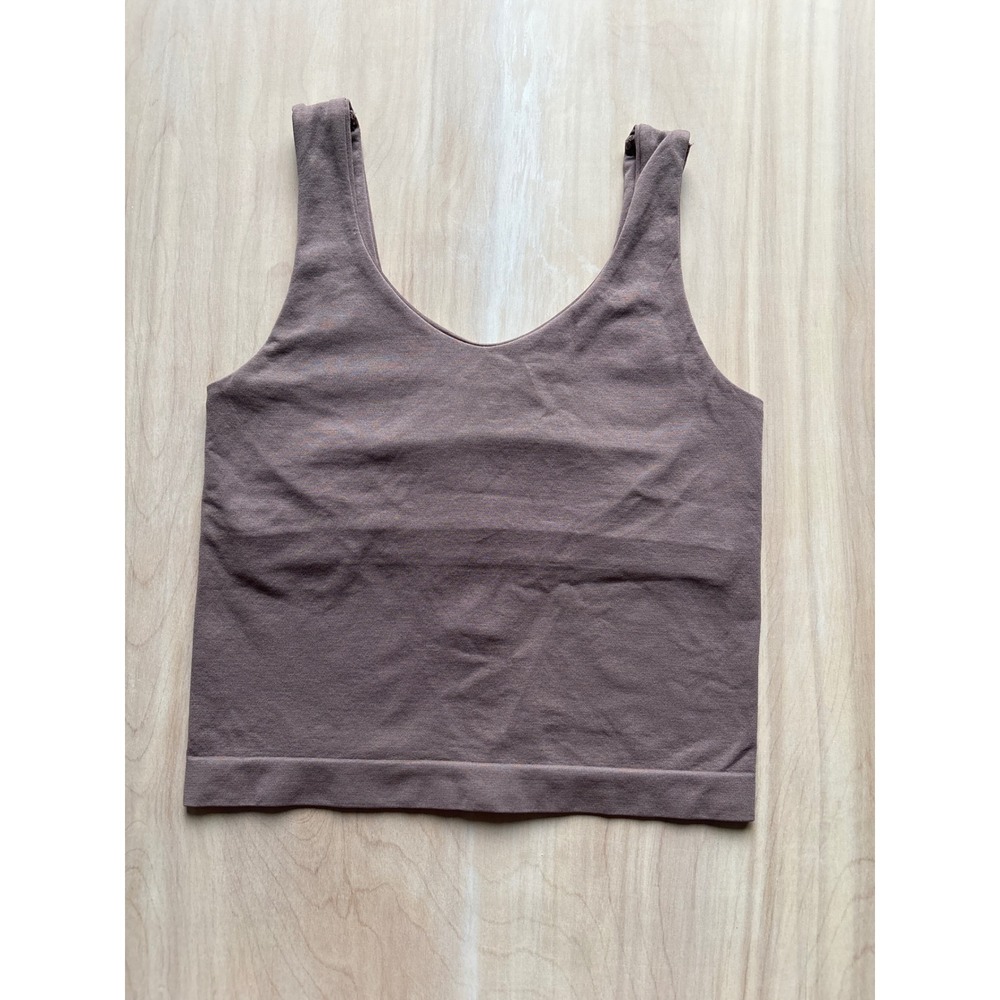 ONE STEP UP Womens Tank Top S/M Brown Modern Seamless Shelf Bra Stretch Camisole